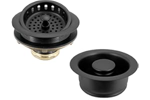 Westbrass A2165-62 4-1/4" OD Post Style Large Kitchen Basket Strainer with Waste Disposal Flange and Stopper Drain Set, Matte Black