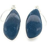 Natural Owyhee blue opal from Oregon 925 Sterling Silver Earrings 40mm