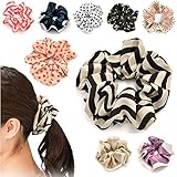 シュシュ ヘアゴム ヘアアクセサリー シフォン ドット カモフラ 黒 リボン