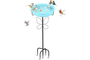 YOADEHOA 37In Bird Bath for Outside, 2-in-1 Birdbath & Birdfeeder with Detachable Plastic Bowl, Metal Butterfly Stake & Sturd
