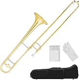 Costzon B Flat Tenor Slide Trombone Brass, Ideal for Standard Student Beginner Trombone w/Case, Gloves, Mouthpiece, Portable