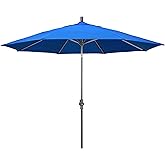 California Umbrella 11Ft Premium Patio Umbrella, Hand-Crank, Tilt-Collar, Gray Frame, Solution Dyed Royal Blue Fabric