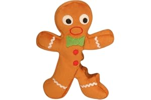 goDog Christmas Gingerbread Man Squeaky Plush Dog Toy, Chew Guard Technology - Brown, Small