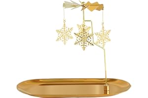 Creahaus Spinning Candle Holder with Tray, Glod Carousel Candle Spinner, Rotating Metal Tea Light Candle Holder for Table Centerpiece, Christmas, Valentine's Day, Party Decor, Gift (Glod Snowflake)