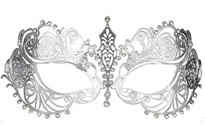 THMYO Women's Laser Cut Metal Venetian Halloween Mardi Gras Party Mask (Silver)