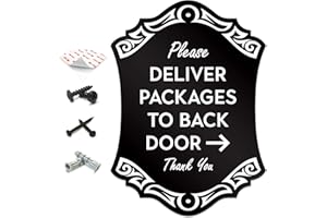 SignSeries Delivery Instruction Door Sign - Deliver Packages To Back Door - Arrow Right, House Sign, 6.25” X 4.5” - Mounting Hardware Included, Easy Installation - Heavy-Duty and Weather-Resistant