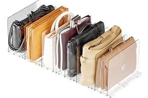 Yieach Clear Acrylic Shelf Dividers for Closet Organization,8 Pack Adjustable Bags,Clutch,Purse Organizer and Storage,Handbag Organizer for Closets,Purse Divider,8.8″ Tall Sweater,Tshirt,Towel Divider