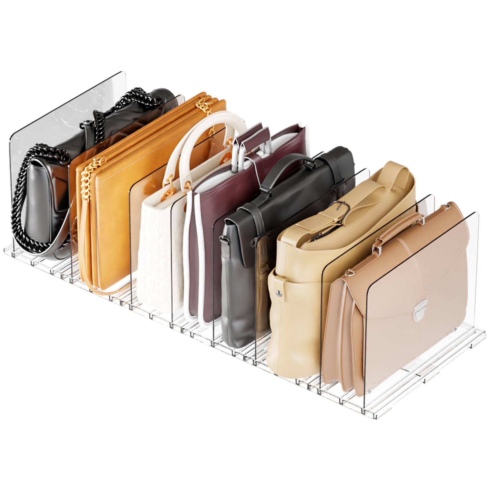 Photo 1 of Yieach Clear Acrylic Shelf Dividers for Closet Organization,8 Pack Adjustable Bags,Clutch,Purse Organizer and Storage,Handbag Organizer for Closets,Purse Divider,8.8? Tall Sweater,Tshirt,Towel Divider