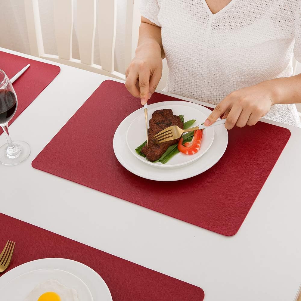 DOLOPL Placemats Red Placemat Leather Table Mats Set of 6 Heat Resistant Easy to Clean Wipeable Waterproof Washable Outdoor Placemats for Kitchen Dining Patio Table: Home & Kitchen