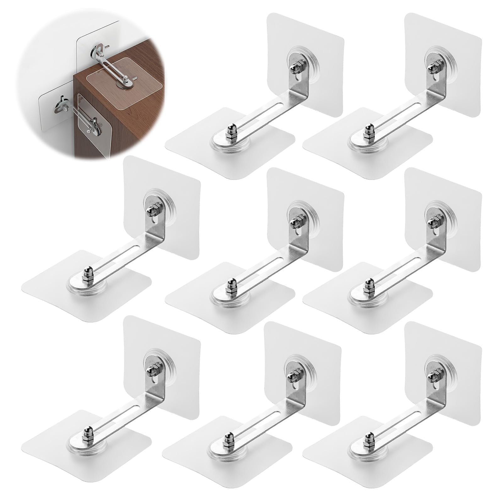 Set of 8 Furniture Wall Anchors, Metal Brackets Anti-Tipping Furniture, No Drilling for Drawers, Cabinets, Bookcases, Drawers, Home Appliances (Transparent)