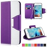 iPhone 6 Case, iPhone 6S Case,Vakoo Wallet Leather Folio Slim Fit Soft TPU Back Case for Apple iPhone 6/6S with Magnetic Closure and Wrist Strap - Purple / White