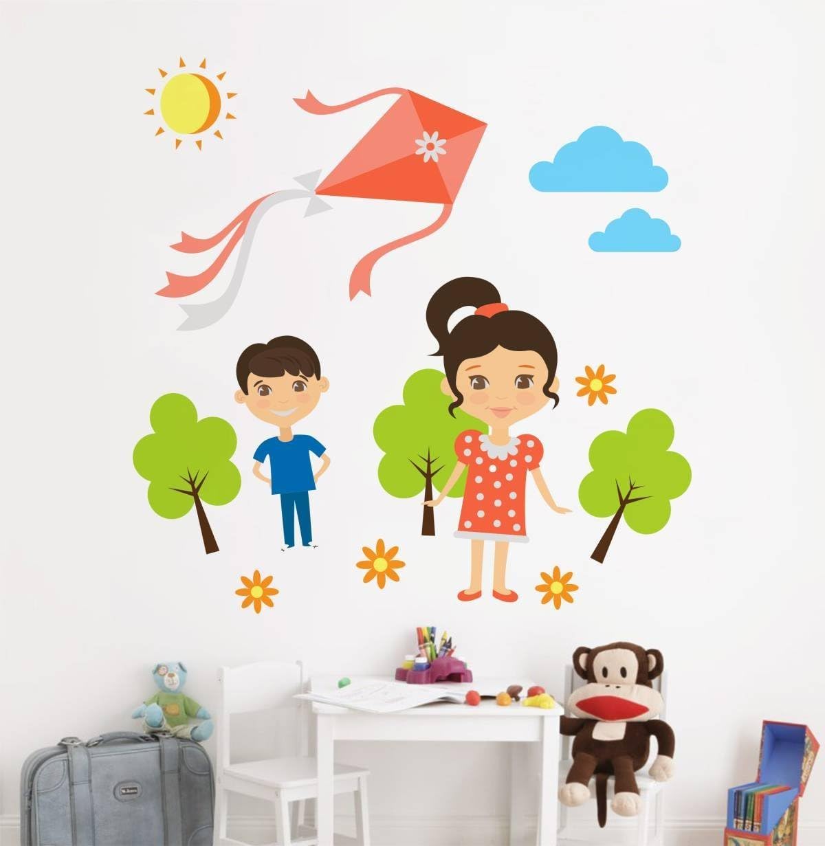 ZigRocket Kids Playing Kite DIY Wall Sticker Removal Vinyl Home Decor Wall Decor Decal Wall Murals 80 x 80 cm