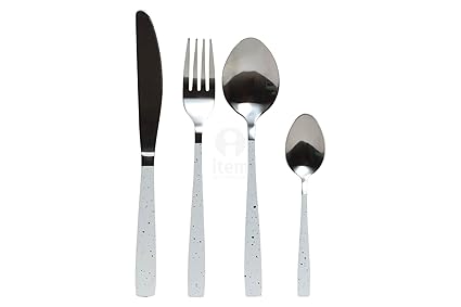 Item cuberteria 16 Piezas Acero Inoxidable Blanca y Negro