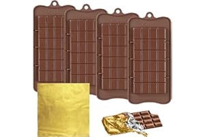 4 PCS Chocolate Moulds with 100 Gold Foil Wrappers, FineGood Non-stick Chocolate Bar Moulds Chocolate Bar Maker Break-Apart Silicone Chocolate Moulds