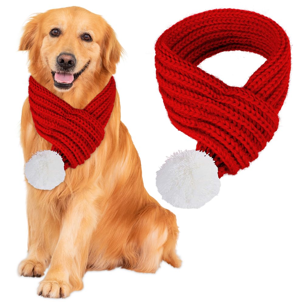 ZTA Dog Knitted Scarf for Dogs Cats Santa Red Scarf Winter Neck Warmer Pet Apparel Costume Size Large