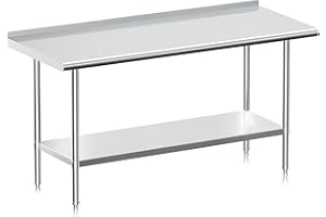 Real Relax Stainless Steel Table with Backsplash, NSF Commercial Heavy Duty Stainless Steel Table for Prep with Adjustable Undershelf, for Indoor & Outdoor- 24" D x 60" W x 34" H
