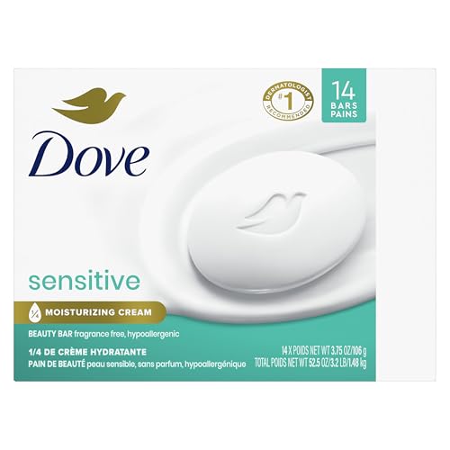 DOVE BEAUTY BAR MORE MOISTURIZING THAN BAR SOAP FOR SOFTER SKIN, FRAGRANCE-FREE, HYPOALLERGENIC, SENSITIVE SKIN WITH GENTLE CLEANSER 3.75 OZ 14 BARS