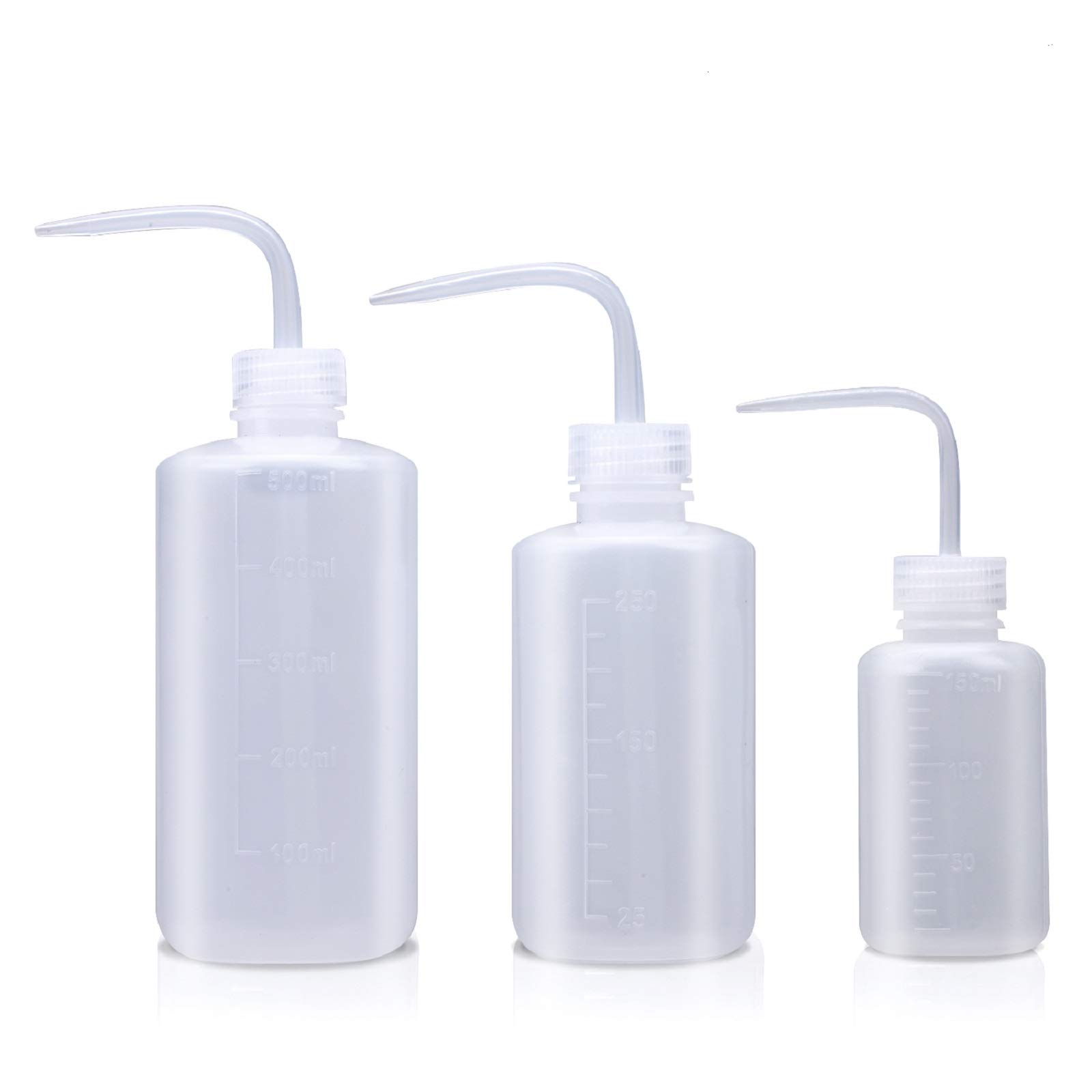 Wash bottle, 3 Pack LDPE Squeeze Bottles, Safe Plastic Low Density Polyethylene Watering Bottle Tattoo Wash Bottle with Narrow Mouth for Chemistry, Industry, 500ml, 250ml,150ml