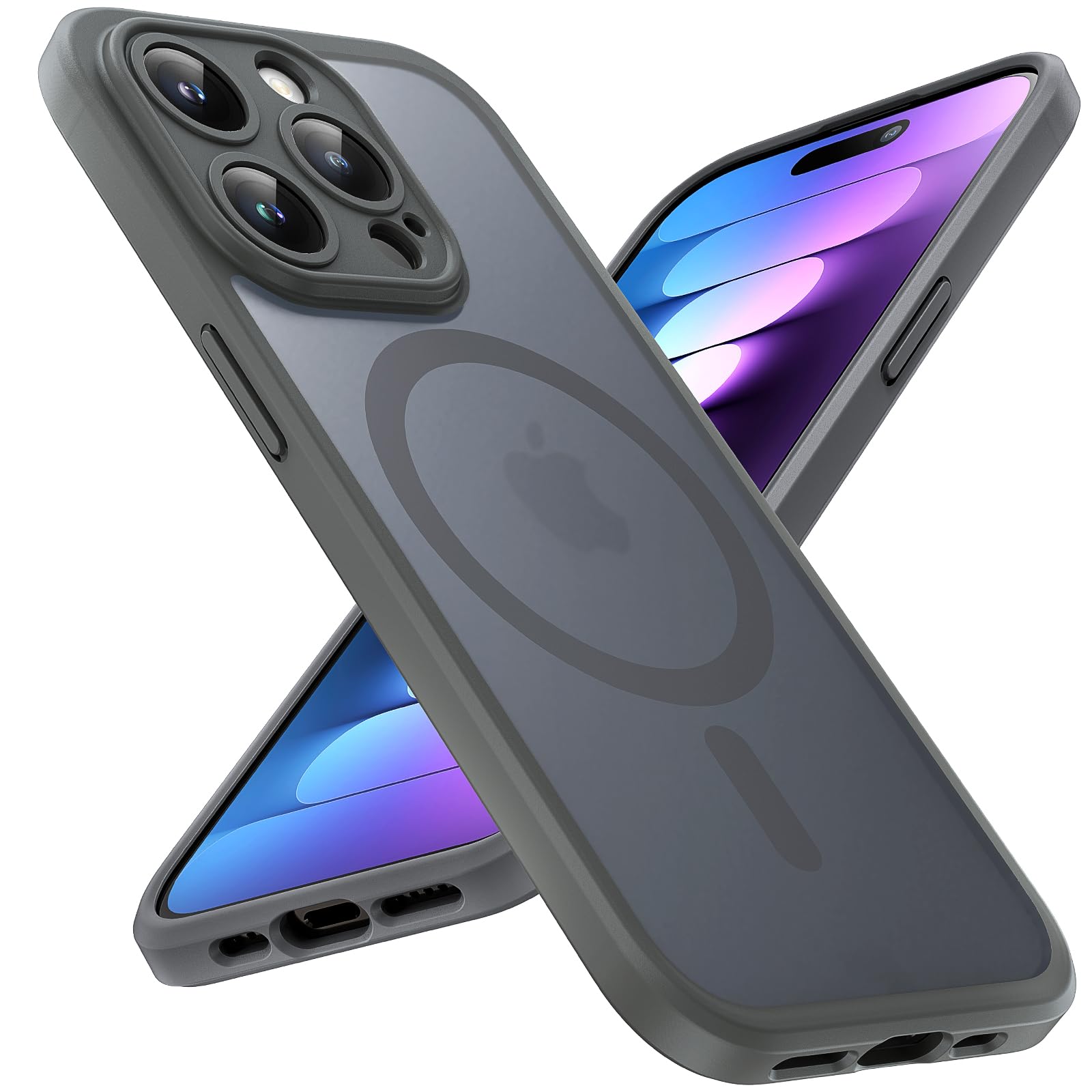 TOCOL Magnetic Only for iPhone 15 Pro Case, Fit for MagSafe, Upgraded [Full Camera Protection], [14FT Military Grade Drop Tested] Shockproof Slim Translucent Matte Back Phone Cover 6.1-Inch (Gray) — image 1