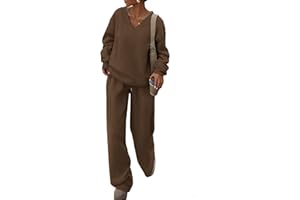 PRETTYGARDEN Casual Spring Two Piece Sets for Women 2026 V Neck Sweatshirt Loose Wide Leg Pants Tracksuit Knit Fall Outfits