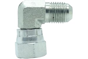 CDQBWKJGFJ 1 Piece Steel JIC Flare Tube Fitting, 90 Degree Elbow, 3/8" Male JIC (9/16"-18) x 3/8" Female JIC (9/16"-18) Swivel Tube OD