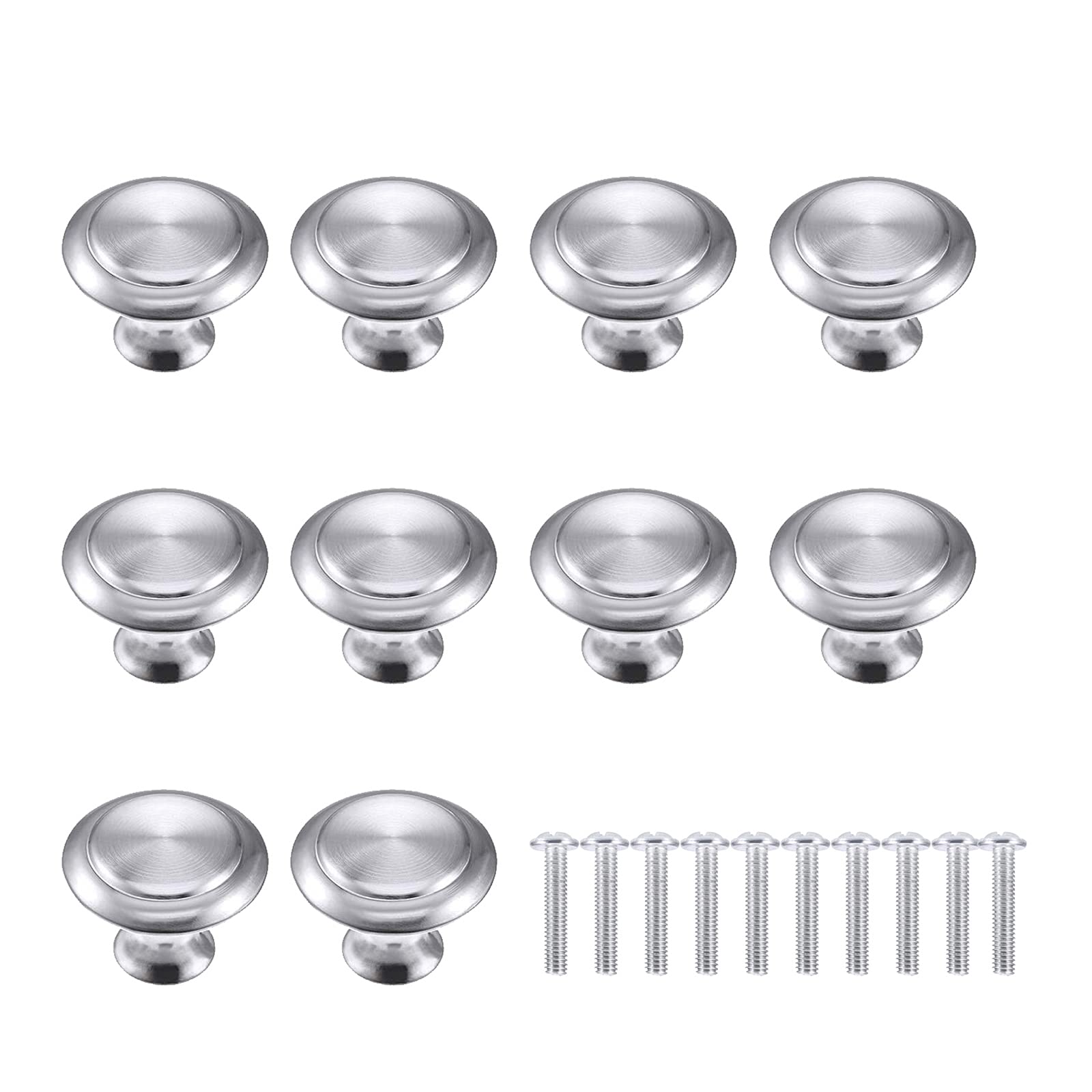 VIPMOON 10 Pack Cabinet Door Knobs with Screws, 30mm Diameter Stainless Steel Round Drawer Handles for Cupboard Cabinet Drawer Wardrobe, Brushed Finish