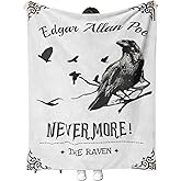 YWMAN Edgar Allan Poe & Raven Flannel Throw Blanket, Gothic Blankets Fuzzy Gifts for Sofa Couch Bedroom (30" x 40", The Raven)