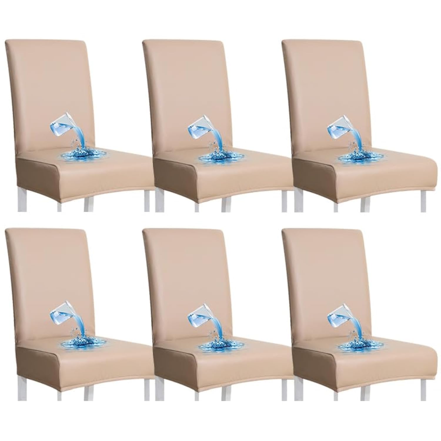 Shukii Stretch Dining Chair Covers Waterproof PU Leather Chair Slipcovers Chair Protector Cover Universal Chair Covers for Dining Room Kitchen Hotel (Khaki, Set of 6)