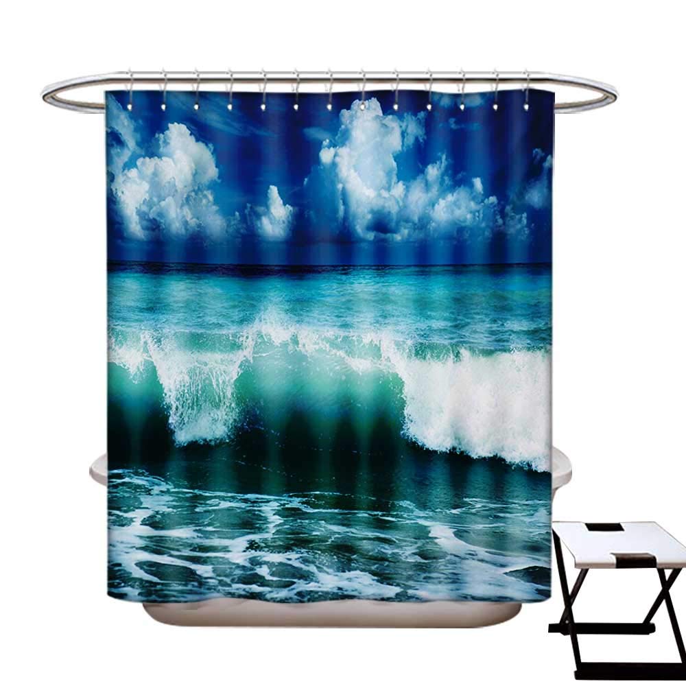 Amazon Com Ocean Shower Curtains Waterproof Caribbean Island Coast Seascape Waves Water Splash Surfing Sports Theme Fabric Bathroom Decor Set With Hooks W69 X L75 Aqua Navy Blue White Home Kitchen