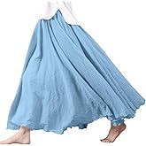 Leyoutx Women's Elastic Waist A Line Long Maxi Cotton Linen Skirt Bohemian Soft Lined Swing Skirt