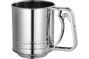 Flour Sifter for Baking, 304 Stainless Steel 3 Cup Flour Sieve Fine Mesh Screen Powder Sifters for Quick Sifting, Double-Laye