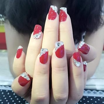 Faux Ongles Ballerine Faux Ongles Femmes Brillant Strass Beaute Faux Ongles Tete Carree Longue Paillettes Nail Art Conseils Couleur De Mariee Rouge De Mariage Faux Ongles Amazon Fr Beaute Et Parfum