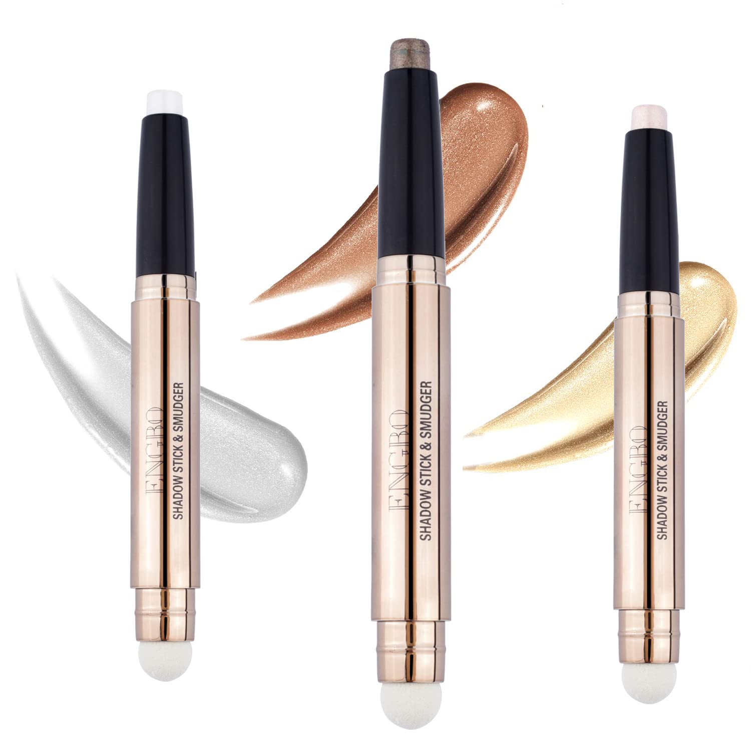 SLZZ 3Pcs Champagne Brown Metallic Eyeshadow Stick, Light to Dark Brown Cream Eyeshadow Pencil Crayon, Shiny Shadow Stick Set, Waterproof Long Lasting Smoky Eye Shadow Pen（Champagne Brown）