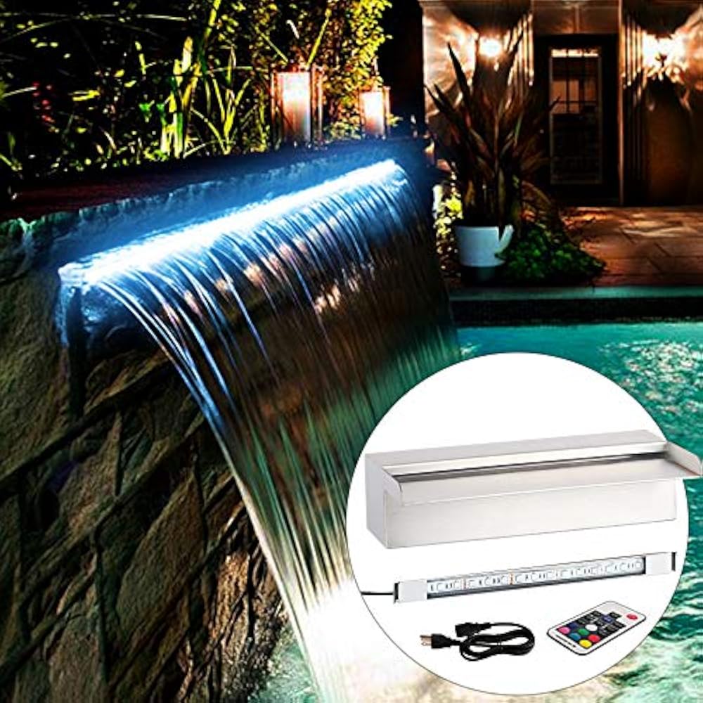 35.5" Lighted Waterfall Pool Fountain With LED 7 Color