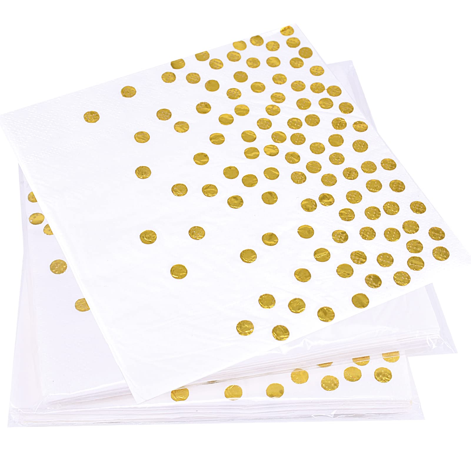 40PCS Disposable 6.4X6.4 Inch White and Gold Party Napkins - Cocktail Serviettes for Birthday, Golden Wedding Anniversary, Baby Shower, Bridal Shower