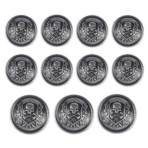 11 Pieces Silver Vintage Metal Blazer Button Set - Skull - For Blazer, Suits, Sport Coat, Uniform, Jacket