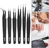 Luckynono Precision ESD Tweezers Set 10pcs Anti-Static Stainless Steel Kit view 6