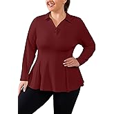 FOREYOND Plus Size Golf Polo Shirts for Women Long Sleeve Quarter Zip Pullover Athletic Workout Tops Yoga Gym Clothes