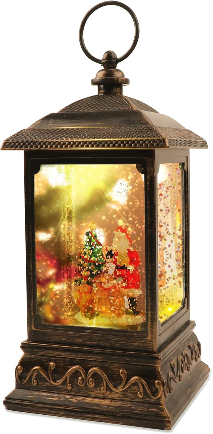Snow Globes - Suweor Upo Christmas Lighted Water Lantern, Swirling Glittering Snow Globe Lantern, Xmas Decorative Lamp Festival Ornament and Gifts (Bronze)
