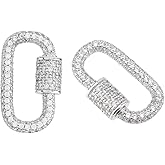 DICOSMETIC 2Pcs Carabiner Necklace Charm Bulk Platinum Carabiner Lock Clasps Brass Cubic Zirconia Screw Carabiners Lock Charms Small Oval Keychain Carabiners Clip for DIY Jewelry Making