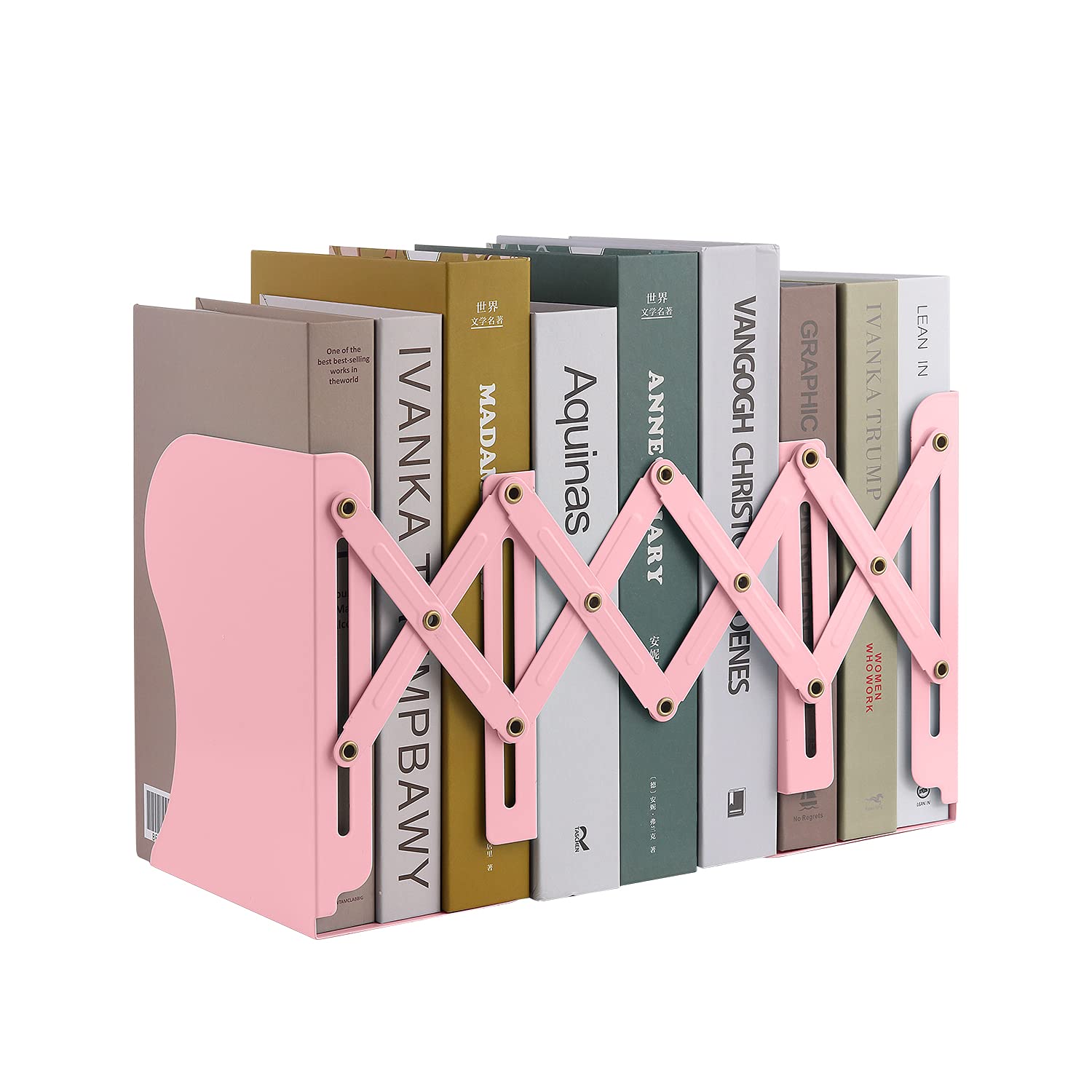 Expandable Metal Bookends, MSDADA Adjustable Book Ends Heavy Duty Book Holder Desktop Book Stand Non-Skid Desk Organizer for Kids Student Home Office School Bookshelf Book Storage(Pink)