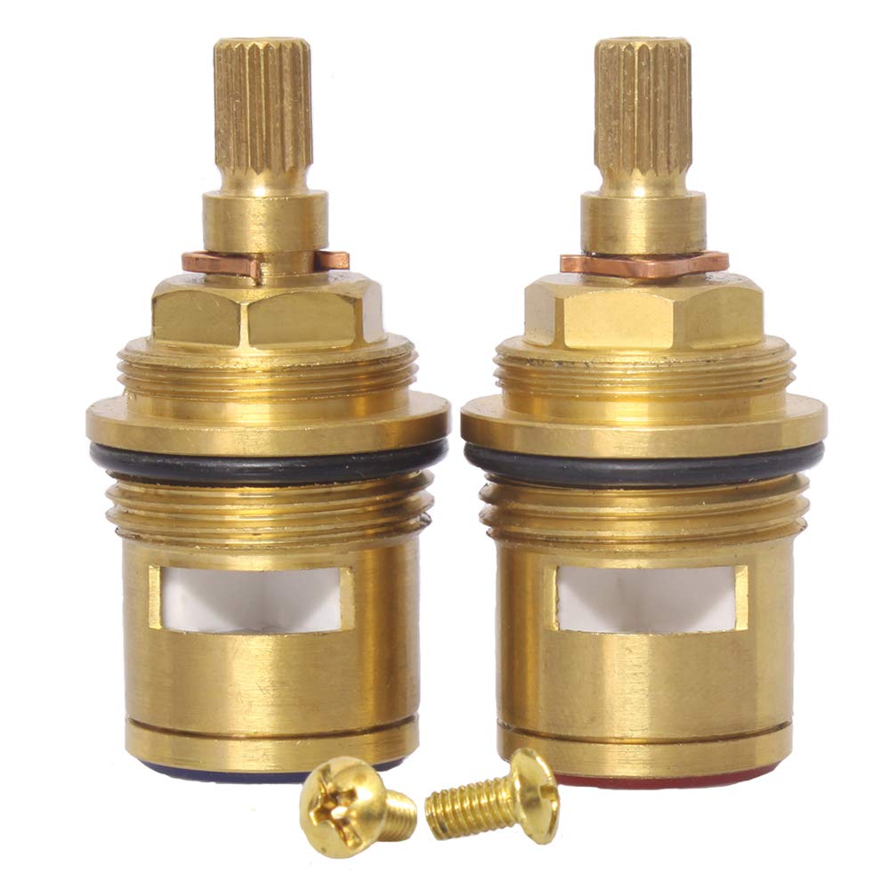 Wussh Bathroom Basin 2PCS Pair 3/4'' Ceramic Disc Cartridge Replacement Mixer Hot and Cold Tap Inner Faucet Valve Quarter Turn 57MM 12 MM Spline Length 20 Teeth