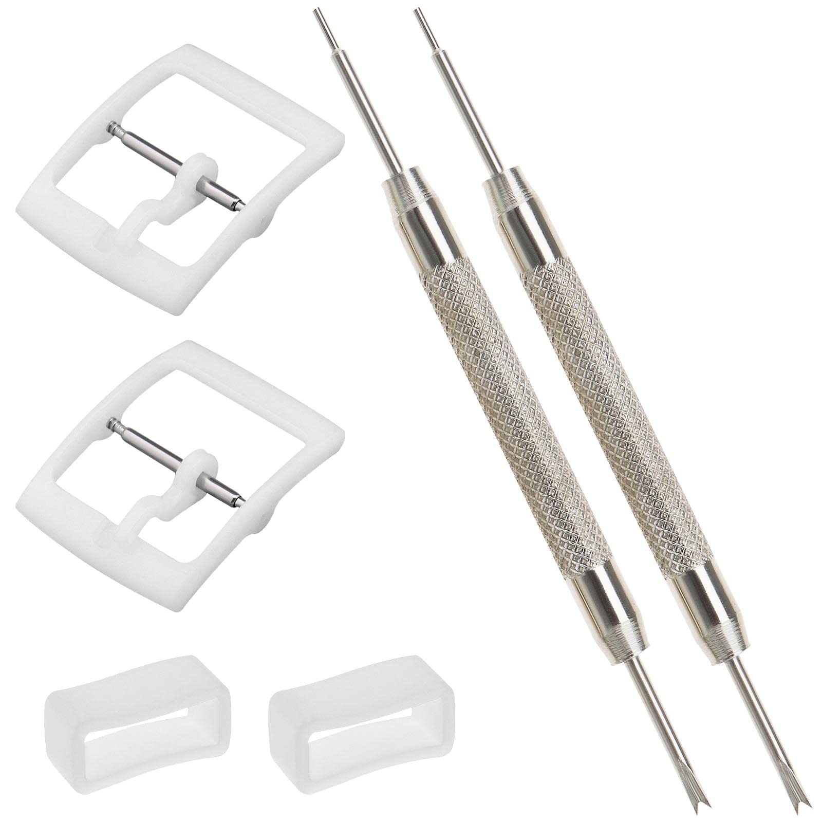 Be In Your Mind 2 Sets Watch Strap Buckle and Watch Band Loop Kits with Spring Bar Tools Compatible With Swatch Watch Band Replacement Parts 16mm Internal Width White
