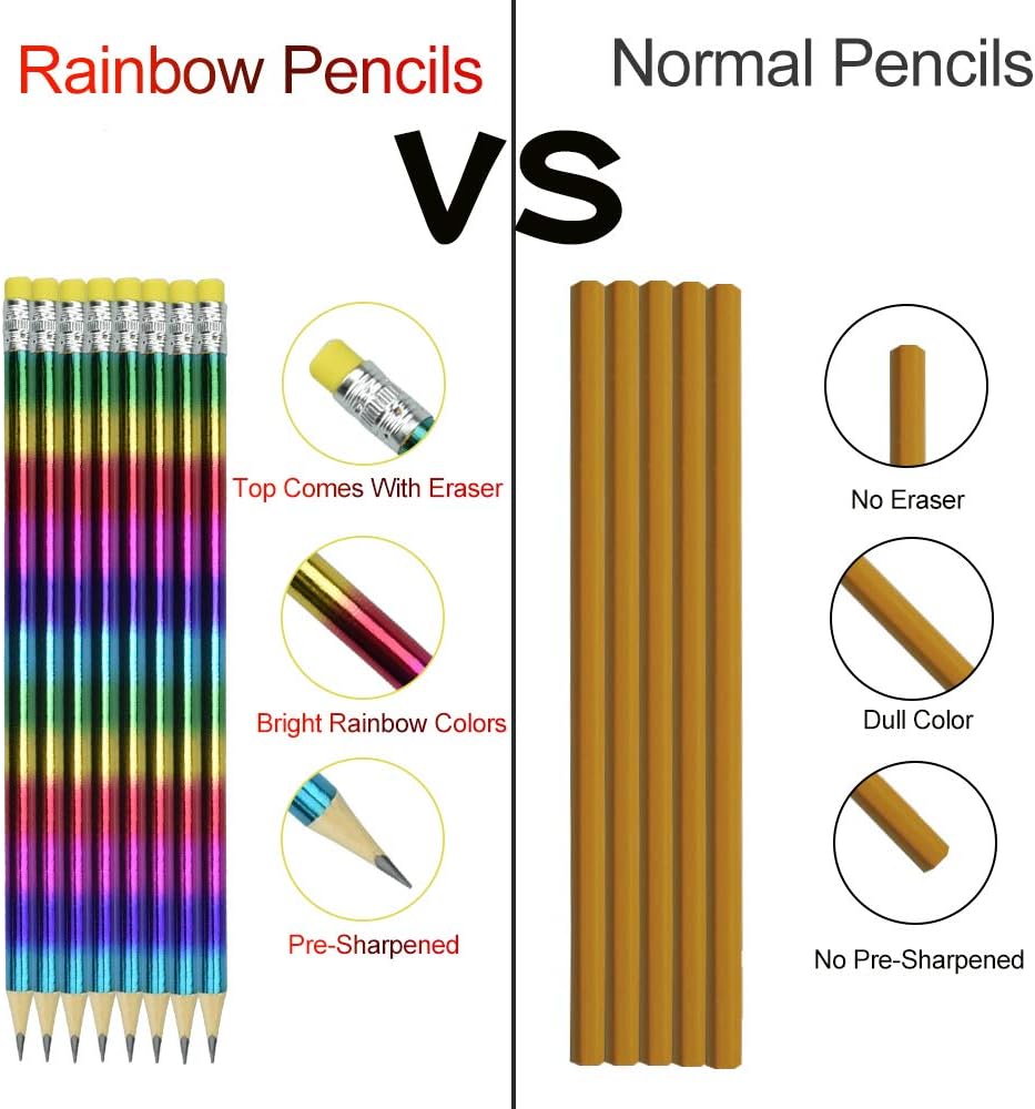 XAVSWRDE 48 PCS Rainbow Pencils,HB Graphite Pencil Bright Colour Wooden Pencils Painting Pencil Professional Pencils Set including Eraser Top for Home Office School Classroom Supplies - Image 5