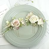 MAFELOE Women Hair Side Comb Artificial Flower Accessories for Bridal Wedding-Pale Pink 1 Pair