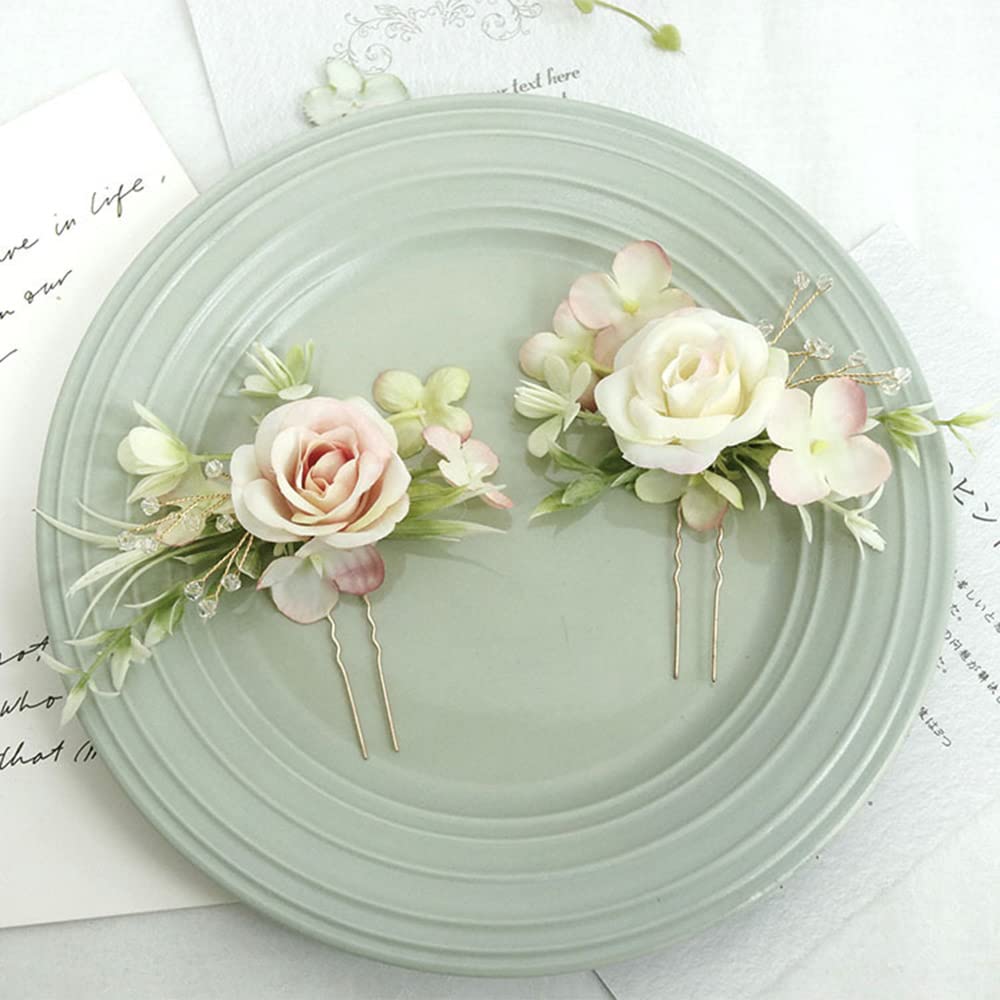 Photo 1 of MAFELOE Women Hair Side Comb Artificial Flower Accessories for Bridal Wedding-Pale Pink 1 Pair