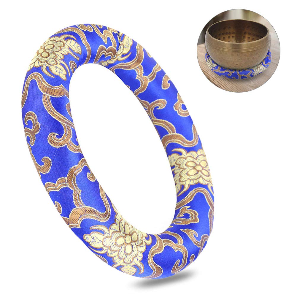 Singing Bowl Pillow Ring Cushion Pillow Silk Brocade 16cm Silk Brocade Round Meditation Singing Bowl Cushion Ring Pillow for Tibetan Singing Bowl Hand Made Nepal(Blue)