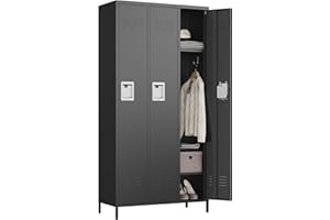 Letaya Metal Lockers for Employees-3 Door Storage Locker with Shelves and Lockable Steel Cabinet for School,Gym,Office,Staff(Black, 3 Door)
