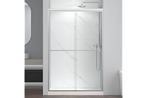 ENSO SENKA Shower Doors 44-48" W X 72" H Semi Frame Double Sliding Bathroom Glass Shower Door, 1/4" (6MM) Thick Clear SGCC Tempered Glass, Brushed Nickel