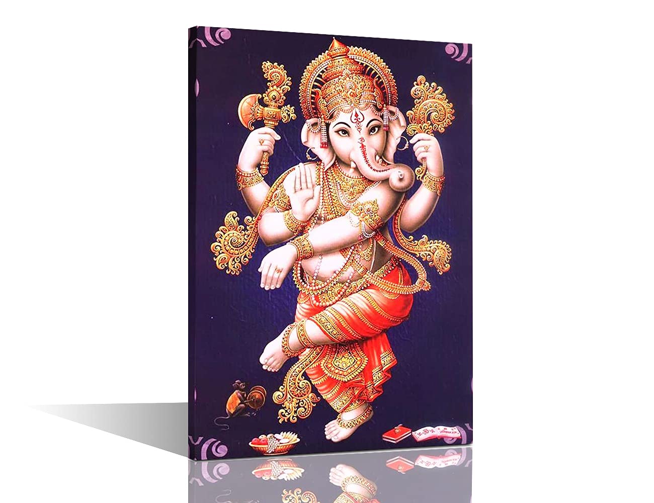 TISHIRON 1 Panel Wall Art Lord Ganesha Home Decor Posters and Prints Hindu Gods Golden Ganesha Hinduism Wall Decoration for Living Room Office Stretched and Framed Ready to Hang (16''Wx 24''H)
